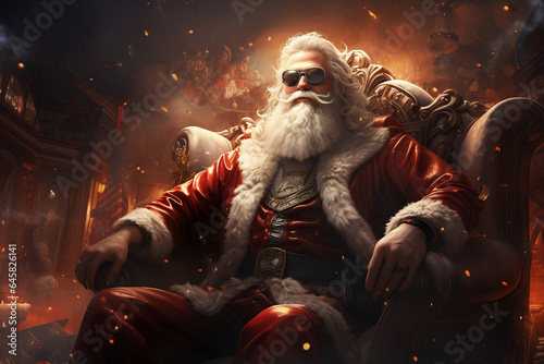Rebellious Santa Claus rocking a festive twist - energetic Christmas illustration
