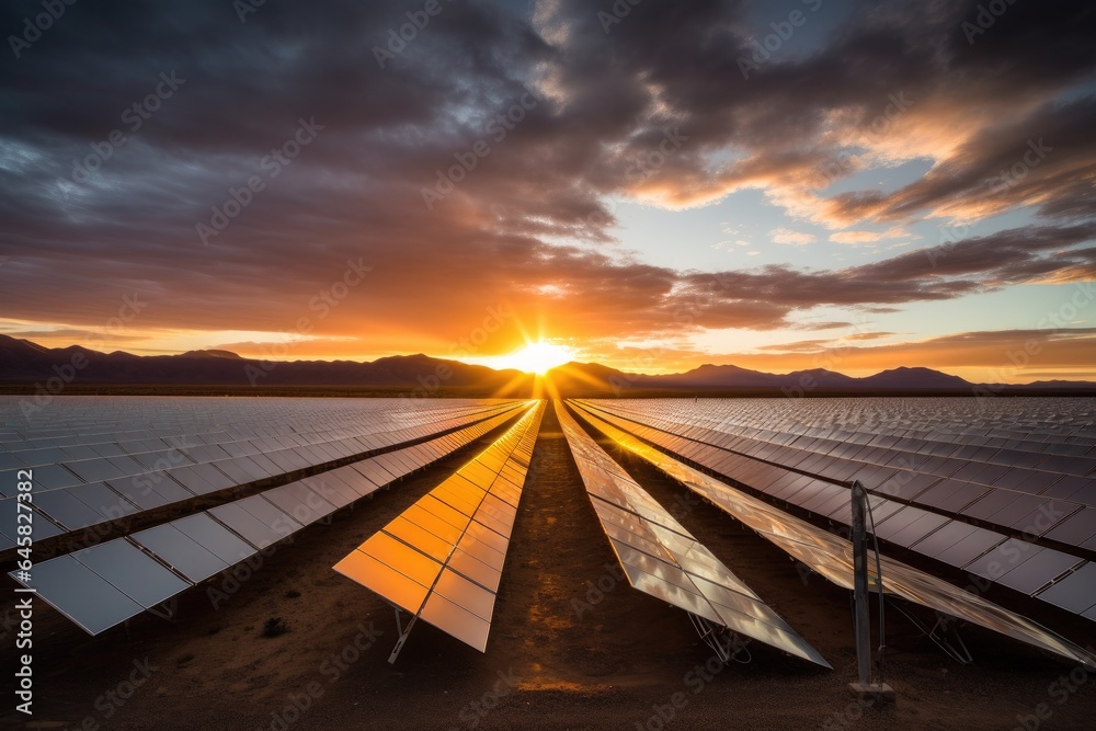 Solar farm at sunset