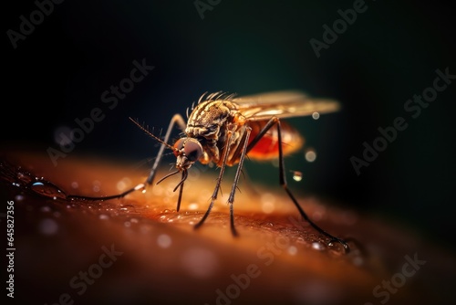 Macro view of a mosquito on human skin
