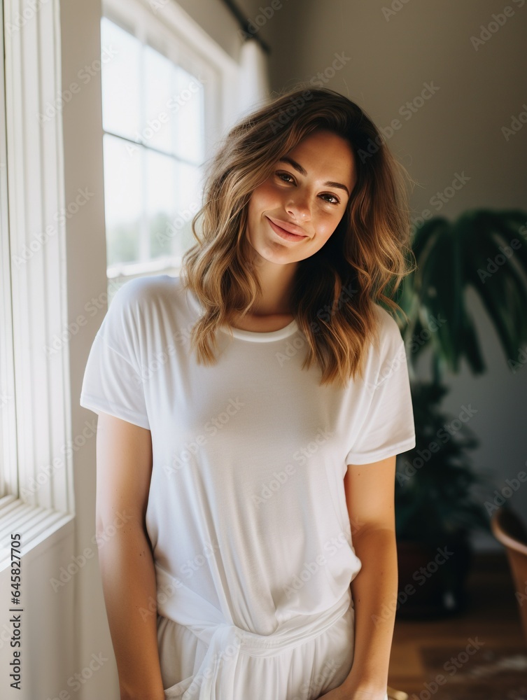 white female posing wearing a white T-Shirt and jeans
white female posing wearing a white T-Shirt and jeans