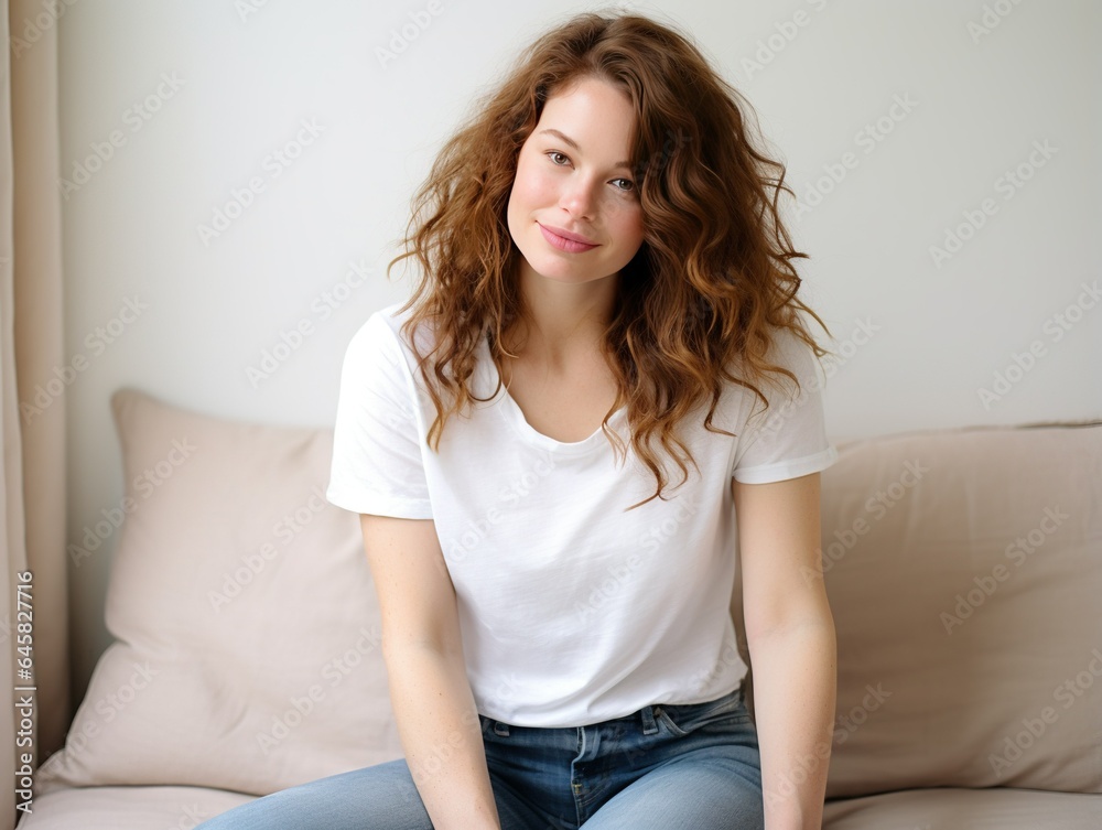 white female posing wearing a white T-Shirt and jeans
white female posing wearing a white T-Shirt and jeans