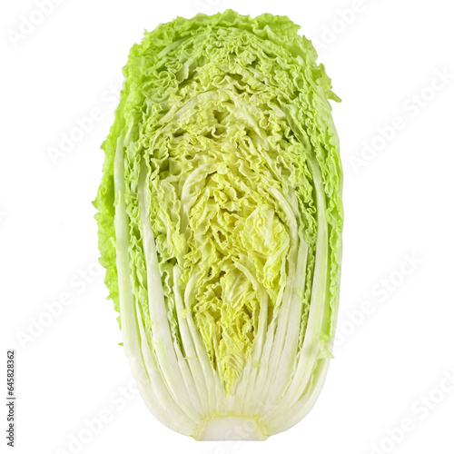 Fresh green head of chinese cabbage isolated on a white background, cut in half