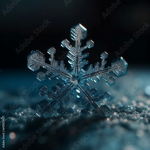 Close-up of a Snowflake. Created with generative AI.