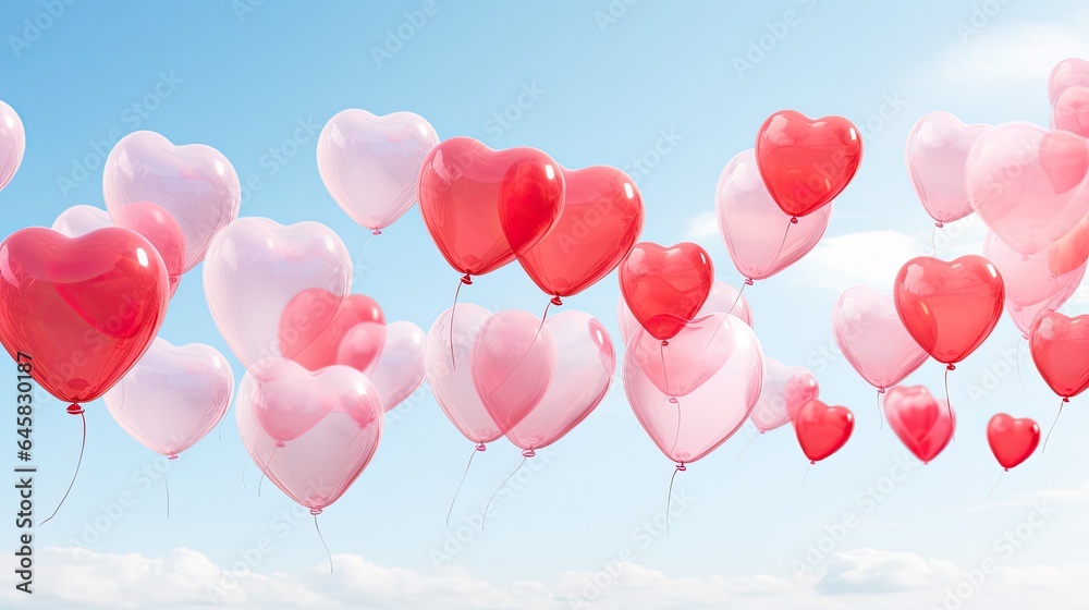 An image of bright red and pink heart-shaped balloons.