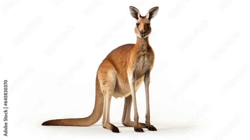 Fototapeta premium Image of a kangaroo standing on a white background.