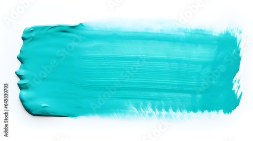 Isolated cyan Brush Stroke on a white Background. Acrylic Paint Texture with Copy Space 