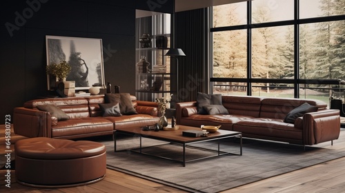 A contemporary living room with sleek leather furniture © Adeel  Hayat Khan