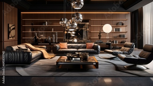 A contemporary living room with sleek leather furniture