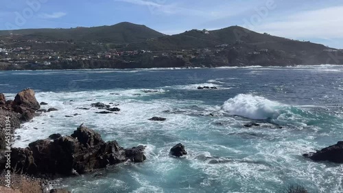 Great panoramic picture of La Bufadora which is a marine geyser in Ensenada in the state of Baja California in Mexico, it is a very touristic place and visited by people.