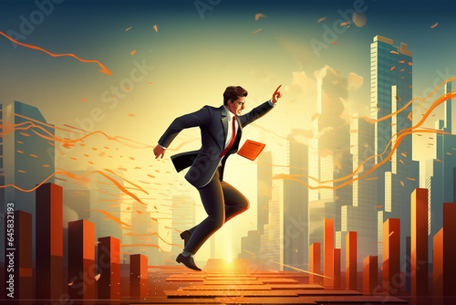 Businessman outperforming his competition jumping over chart. High quality photo photo