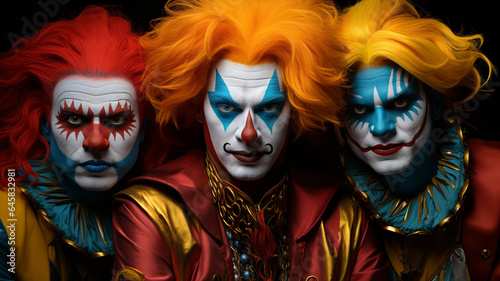 Clown face, creative and precise makeup for a clown face