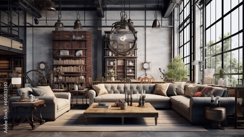 A fusion of vintage and industrial in a loft living area © Adeel  Hayat Khan