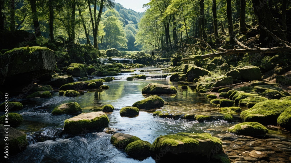 Waterfall in summer forest in mountain forest Park Waterfall in summer forest in mountain forest Park