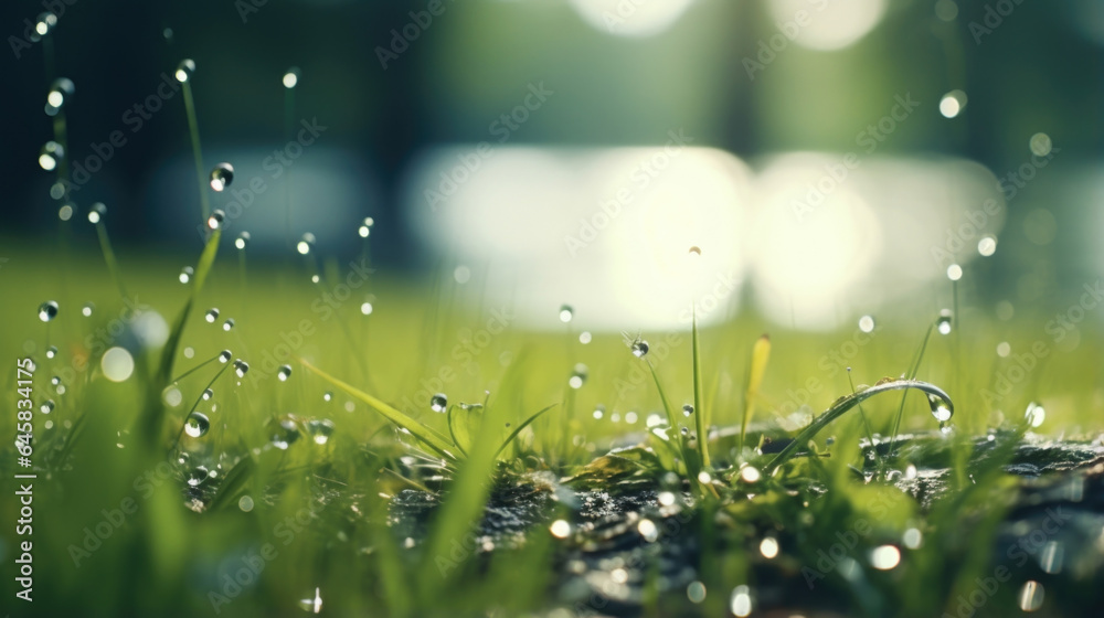 Capture the tranquility of a rainy park with this rain bokeh scene showcasing raindrops falling on a ponds surface, creating gentle and calming bokeh circles.