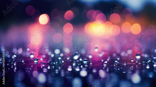 Dive into the enchanting world of rain bokeh with this scene featuring raindrops falling on a calm lake, creating circular bokeh patterns that ripple outward.