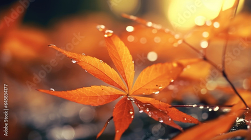 Delve into the beauty of raindrops falling on autumn leaves with this rain bokeh scene, as they create vibrant and dynamic bokeh patterns against a backdrop of golden hues.