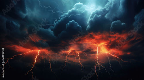 Marvel at the grandeur of natural phenomena in this abstract scene, as storm clouds and lightning strikes create a dramatic spectacle of power and beauty.