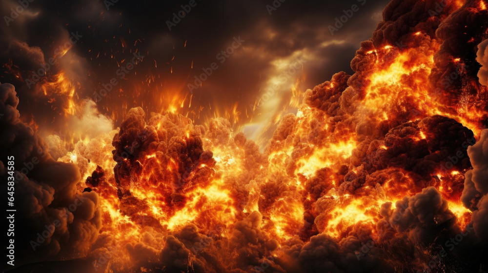 Explosive flames soar into the atmosphere, creating a mesmerizing display of destruction and devastation.