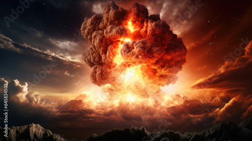 A tremendous explosion creating a massive fireball illuminating the sky. © Justlight