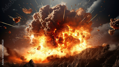 A powerful detonation causing a cascade of explosions in a heavily damaged area.