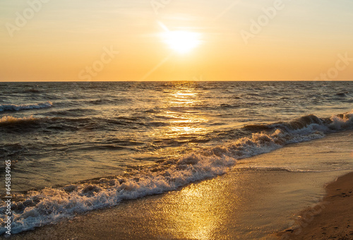 Landscape viewpoint panorama summer sea wind wave cool holiday calm coastal sunset sky light orange golden evening day look calm Nature tropical Beautiful sea water travel Bangsaen Beach thailand