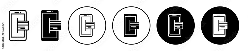 Mobile payment icon. Online digital bill pay through smartphone symbol. Purchase product easy and fast with cashless credit card vector. Mobile payment icon. Online digital bill pay through smartphone symbol. Purchase product easy and fast with cashless credit card vector.