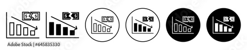 Bankruptcy icon. Company business declining graph symbol. Heavy money loss due to financial crisis vector. Stock investment down chart with dollar sign.
