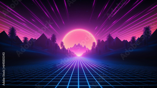 Abstract 3d synthwave colorful neon background banner 