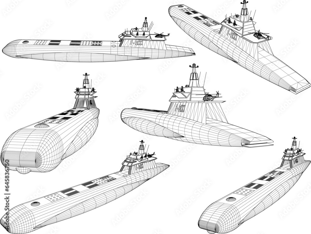 Vector sketch illustration of naval combat submarine design