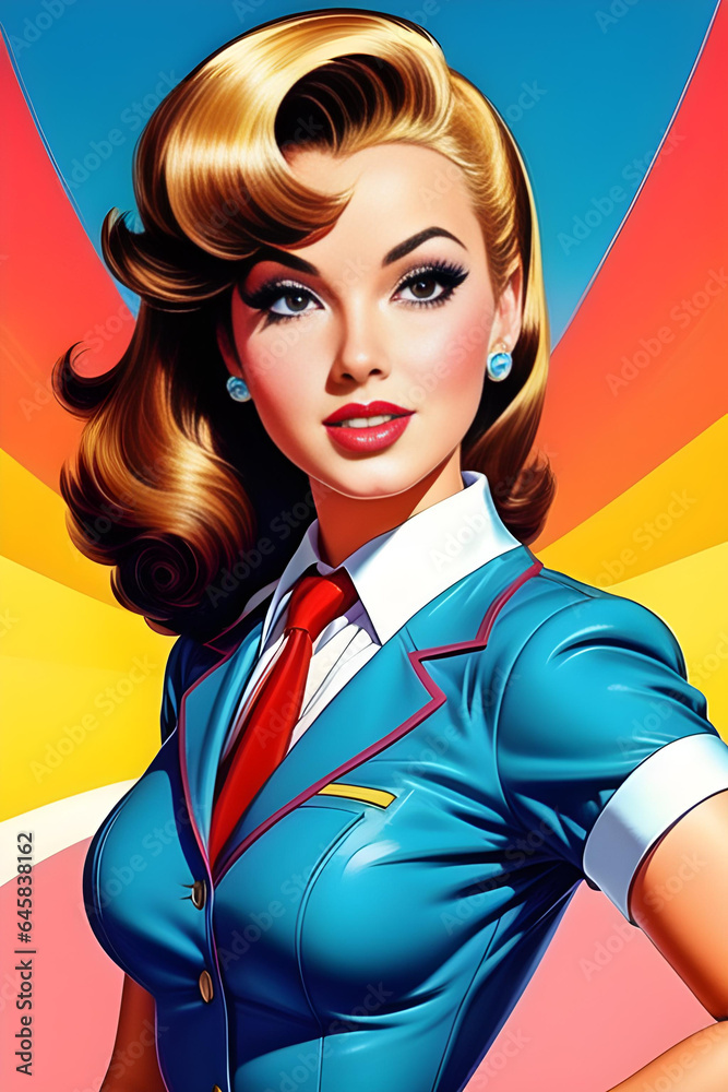 Obraz premium vintage pin-up illustration of a stewardess - generative ai