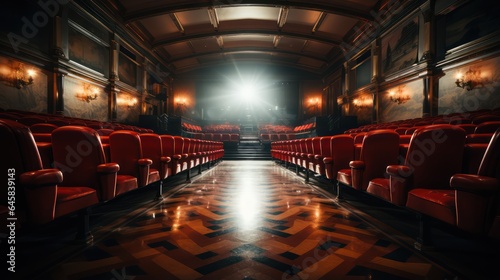 Classic cinema auditorium with empty white screen