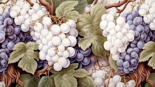 Beautiful grapes autumn harvest. Grapevine illustration. Realistic grapes picture. Painted drawing of grapes. Generative ai © Nataly G