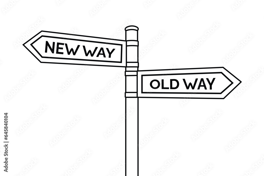 Business concepts vector of two road signs representing the Old Way and New Way Business concepts vector of two road signs representing the Old Way and New Way