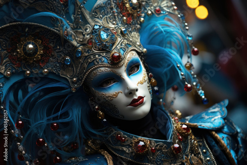 Colorful and ornate masks worn during the Venice Carnival, representing the mystique and allure of Italian culture. Generative Ai. © Sebastian