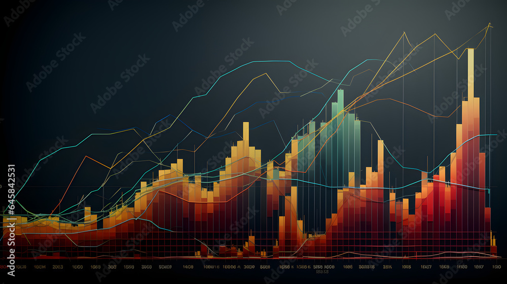 Stock market chart making a bull run with ups and downs, broker, stockmarket, stocks, chart - obrazy, fototapety, plakaty 
