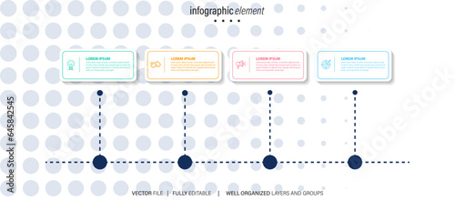 Flowchart infographic in neumorphic style. Business concept with 4 options, parts, steps or processes. 