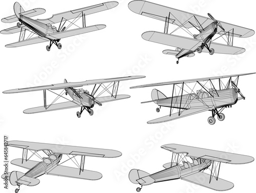 Vector sketch of vintage old fashioned airplane design illustration