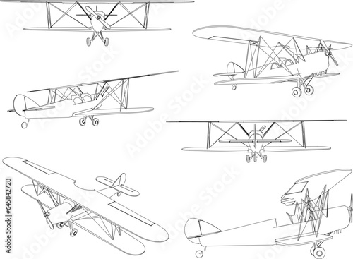 Vector sketch of vintage old fashioned airplane design illustration