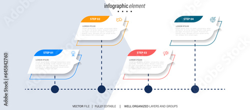 Business infographic template. Thin line design label with icon and 4 options, steps or processes.

