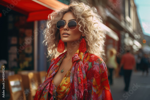 Vibrant street fashion scene with people flaunting eclectic styles and accessories. Generative Ai.