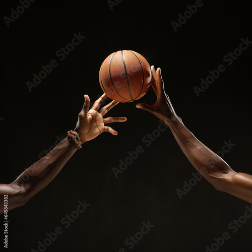 basketball player in action see two different hands reaching a basketball from a top view created with generative ai © Chaudhry