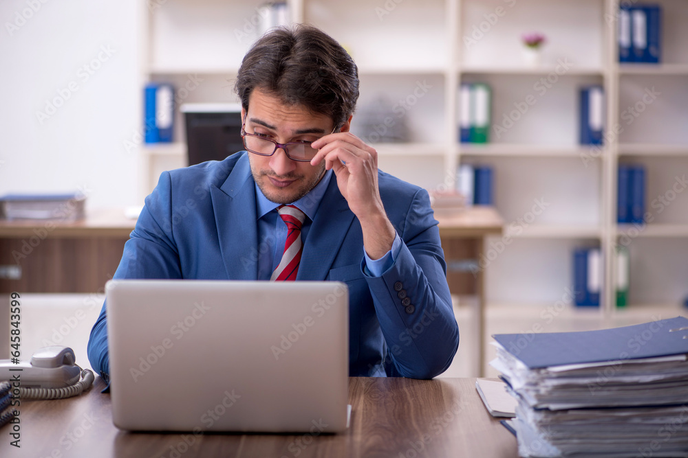 Young male employee working in the office Young male employee working in the office