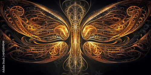 The symbolic image of the wings of a butterfly in a mechanical or steampunk style. Generative AI