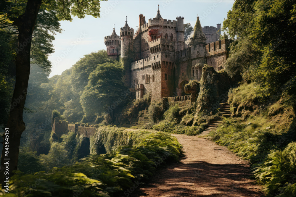 medieval castle, sunny landscape