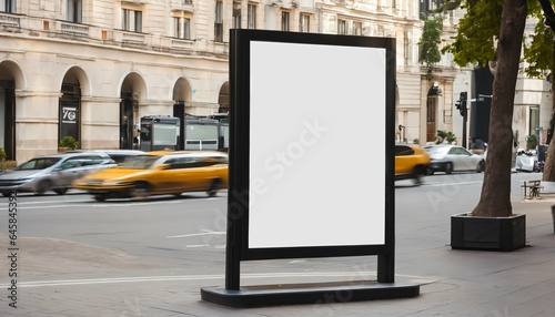 Daytime city center featuring blank white digital sign poster billboard mockup display