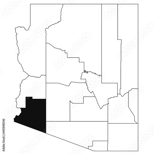 Map of Yuma County in Arizona state on white background. single County map highlighted by black colour on Arizona map. UNITED STATES, US photo