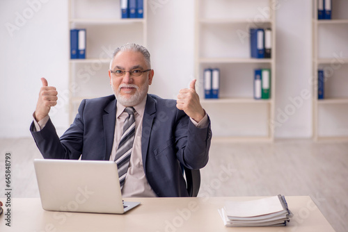 Old male employee working in the office