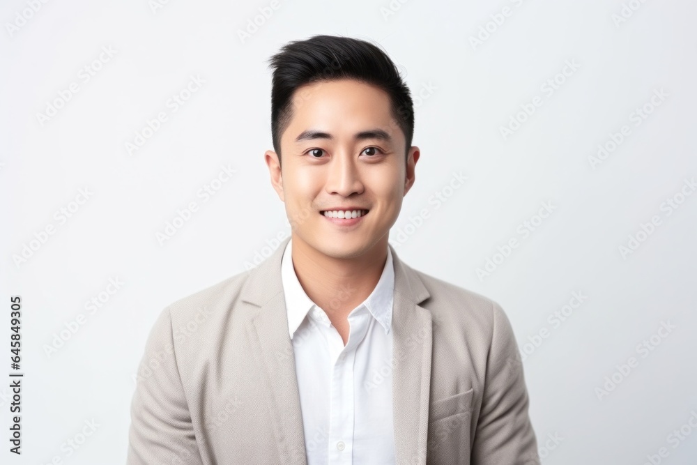 Medium shot portrait photography of a Vietnamese man in his 30s against a white background Medium shot portrait photography of a Vietnamese man in his 30s against a white background