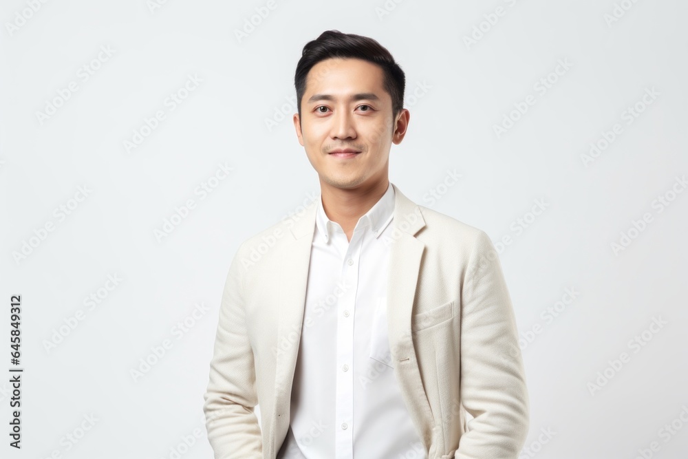 Medium shot portrait photography of a Vietnamese man in his 30s against a white background Medium shot portrait photography of a Vietnamese man in his 30s against a white background