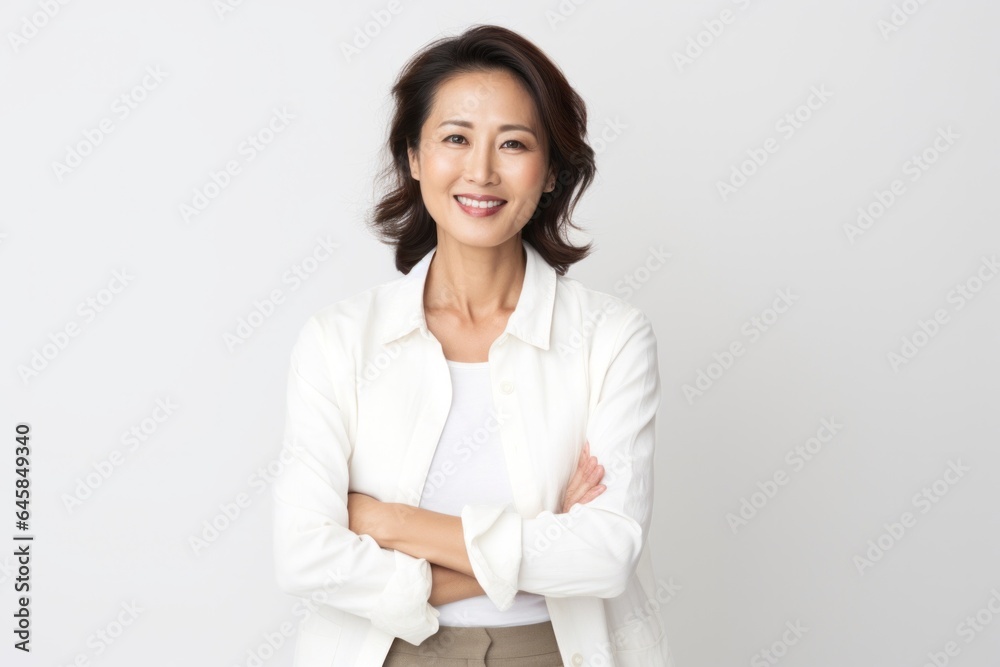 Group portrait photography of a Vietnamese woman in her 40s against a white background Group portrait photography of a Vietnamese woman in her 40s against a white background